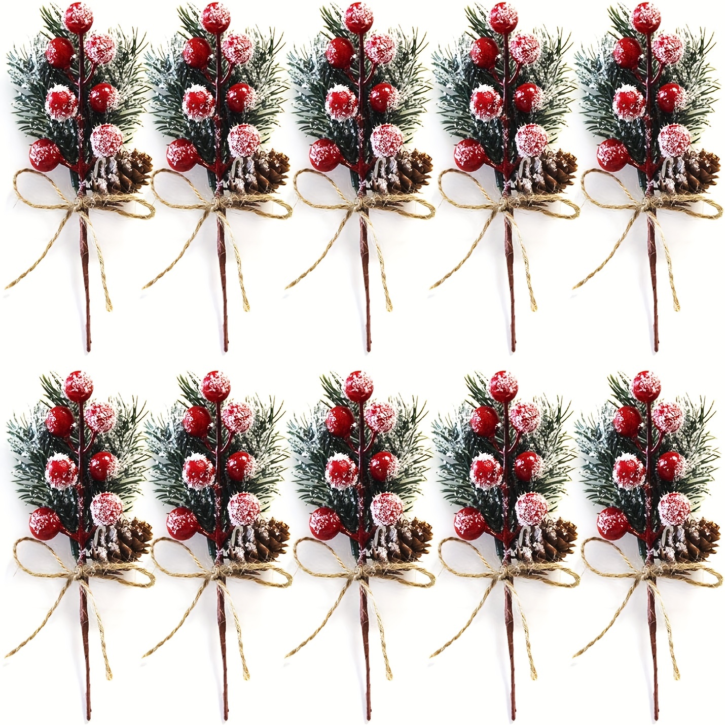5pcs Artificial Christmas Picks Red Berry Picks Holly Branches Christmas  Tree Decor