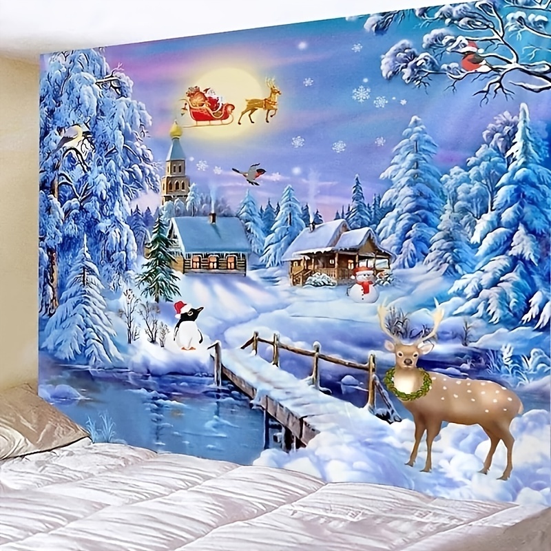 Christmas Eve Santa Elk Window Decoration Backdrop for Photography