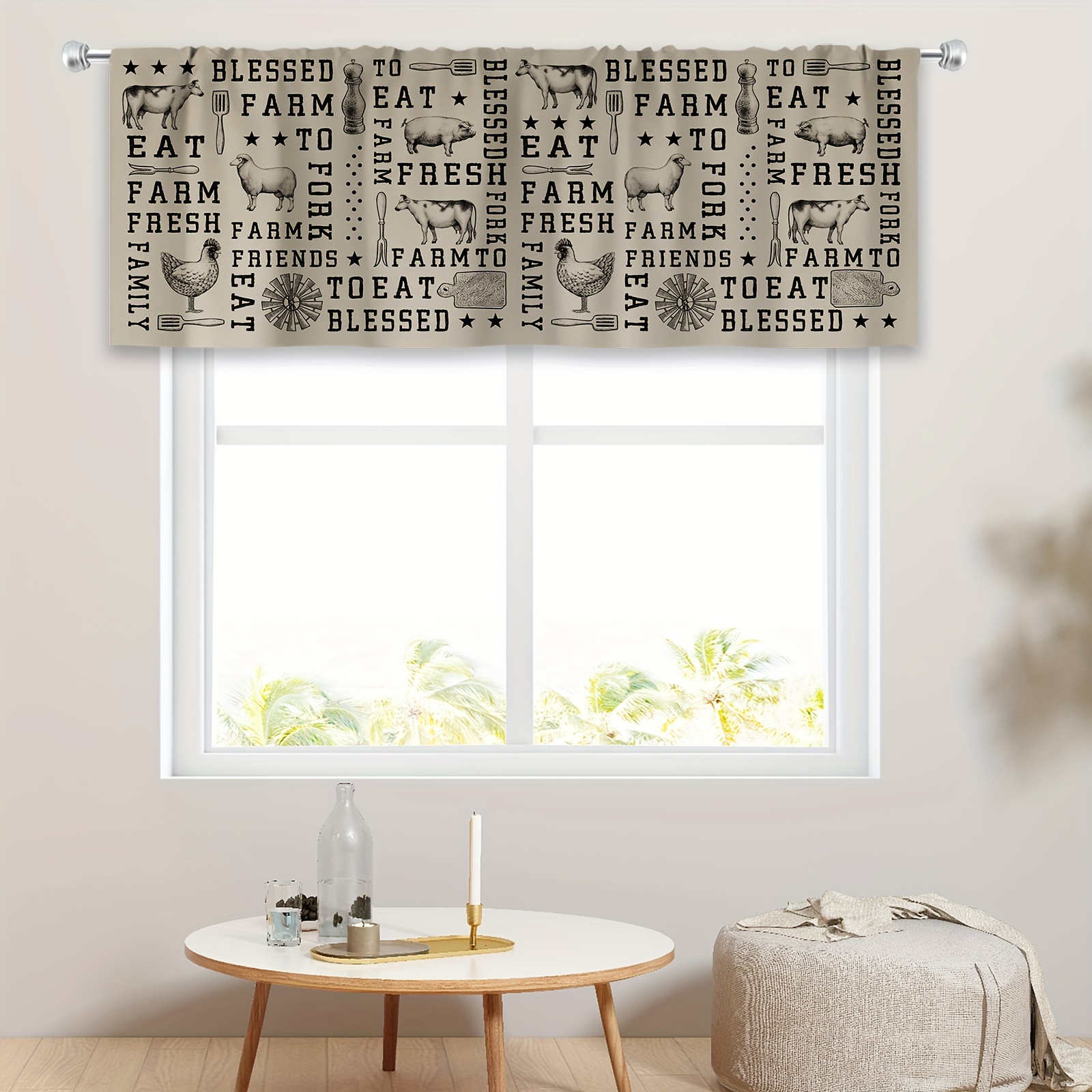 1 Panel Rustic Farm Animals Valance Kitchen Curtains Tier Rod