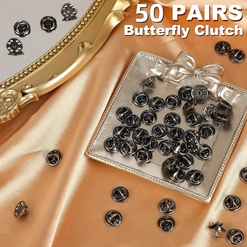 50 Pairs Tie Tacks Blank Pins with Butterfly Clutch Backs for Craft Making  (Silver) 