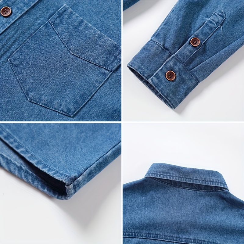 Men's Vintage Jeans-like Shirt - Button-Up Lapel Collar, Chest Pocket - Non-Stretch Denim Fabric - Relaxed Fit Long Sleeve Shirt Jacket for Casual Everyday & Formal Outfits - Spring/Fall Essential Wardrobe Staple - Easy-Care Hand Washable, Fall Clothing, Retro Style, Timeless Design, Weekend Wear