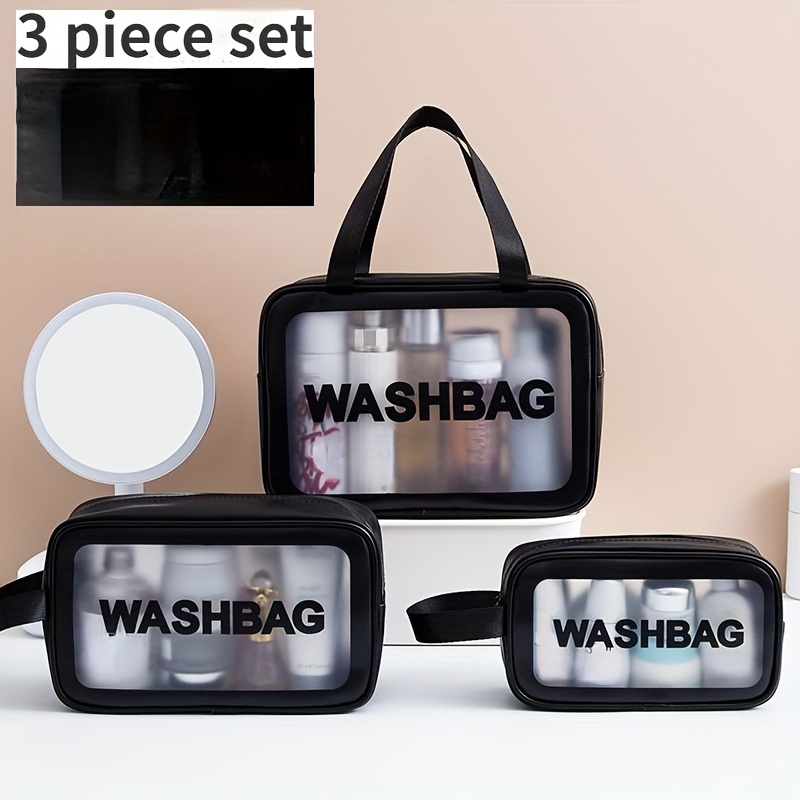 3 Piece Waterproof Travel Bag Set Transparent Makeup Toiletry