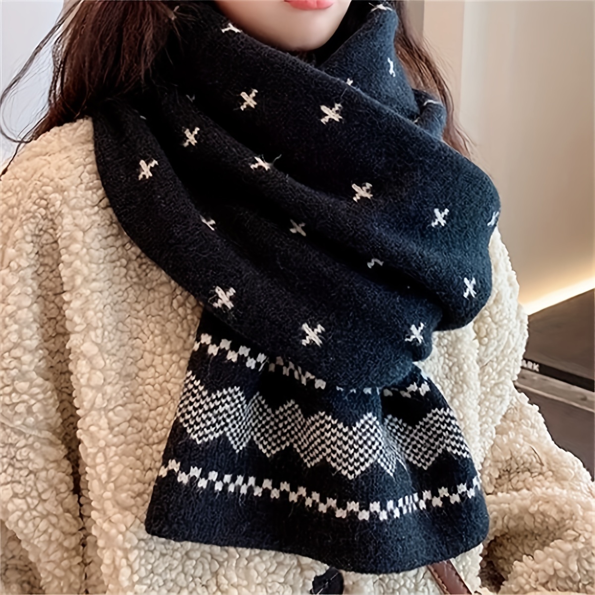Women Christmas Scarf Casual Soft Wrap Winter Warm Knitted Scarves Long  Shawls