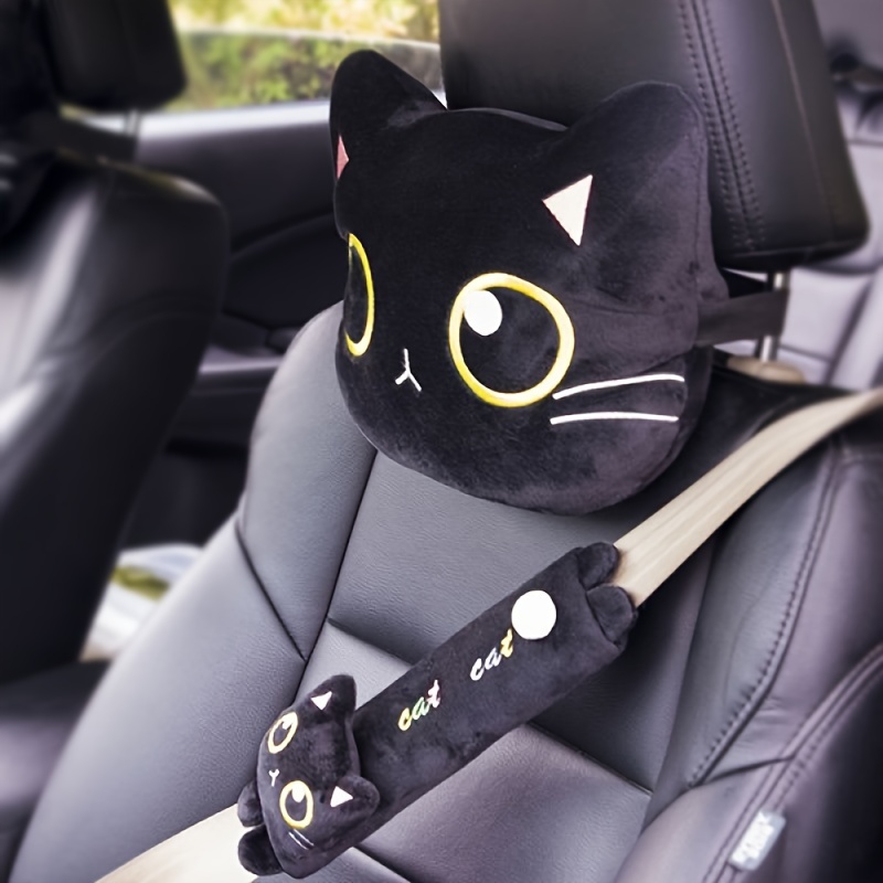 Acheter Coussin de chat noir de dessin animé, appui-tête de voiture,  oreiller de cou de voiture, couverture d'épaule de ceinture de sécurité