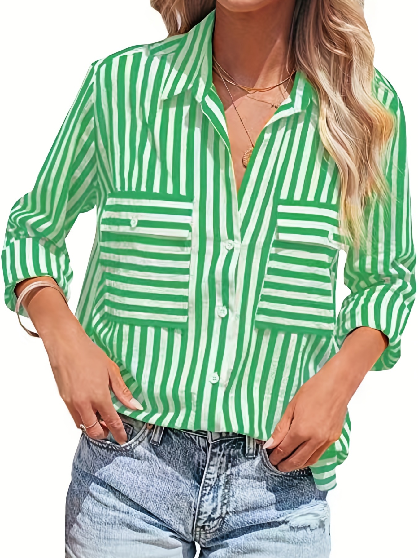 Striped Button Front Shirt Elegant Long Sleeve Shirt Spring - Temu