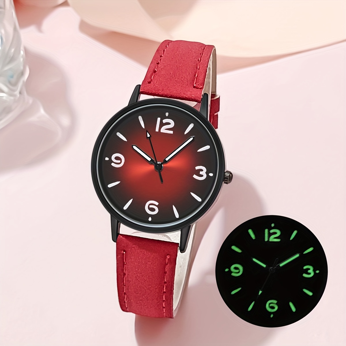 

Women's Watch Casual Round Pointer Quartz Watch Gradient Dial Luminous Analog Pu Leather Wrist Watch