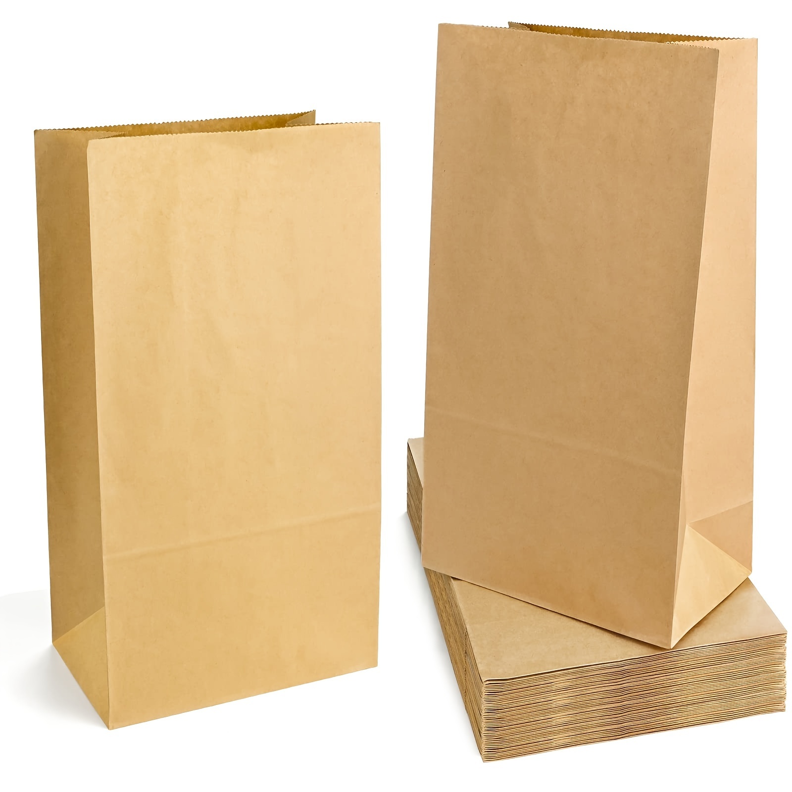 50pcs, Brown Small Plain Natural Paper Gift Bags 15*8*21cm/5.9*3.14*8.26in  With Handles Bulk, Kraft Bags For Birthday Party Favors Grocery Retail Shop