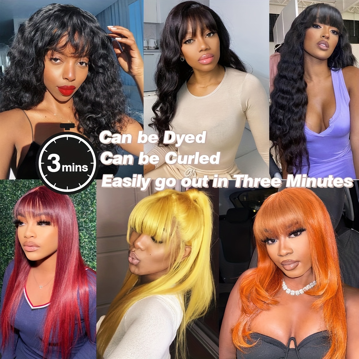 Silky Straight Synthetic Hair Wigs Bangs 180 Density None Temu