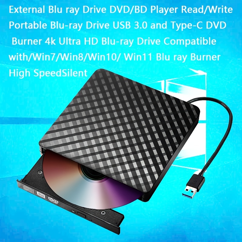 Unidad de DVD externa USB 3.0 tipo C USB C portátil CD/DVD +/-RW Unidad de  disco Reproductor de DVD externo para portátil CD/DVD ROM Grabador Lector