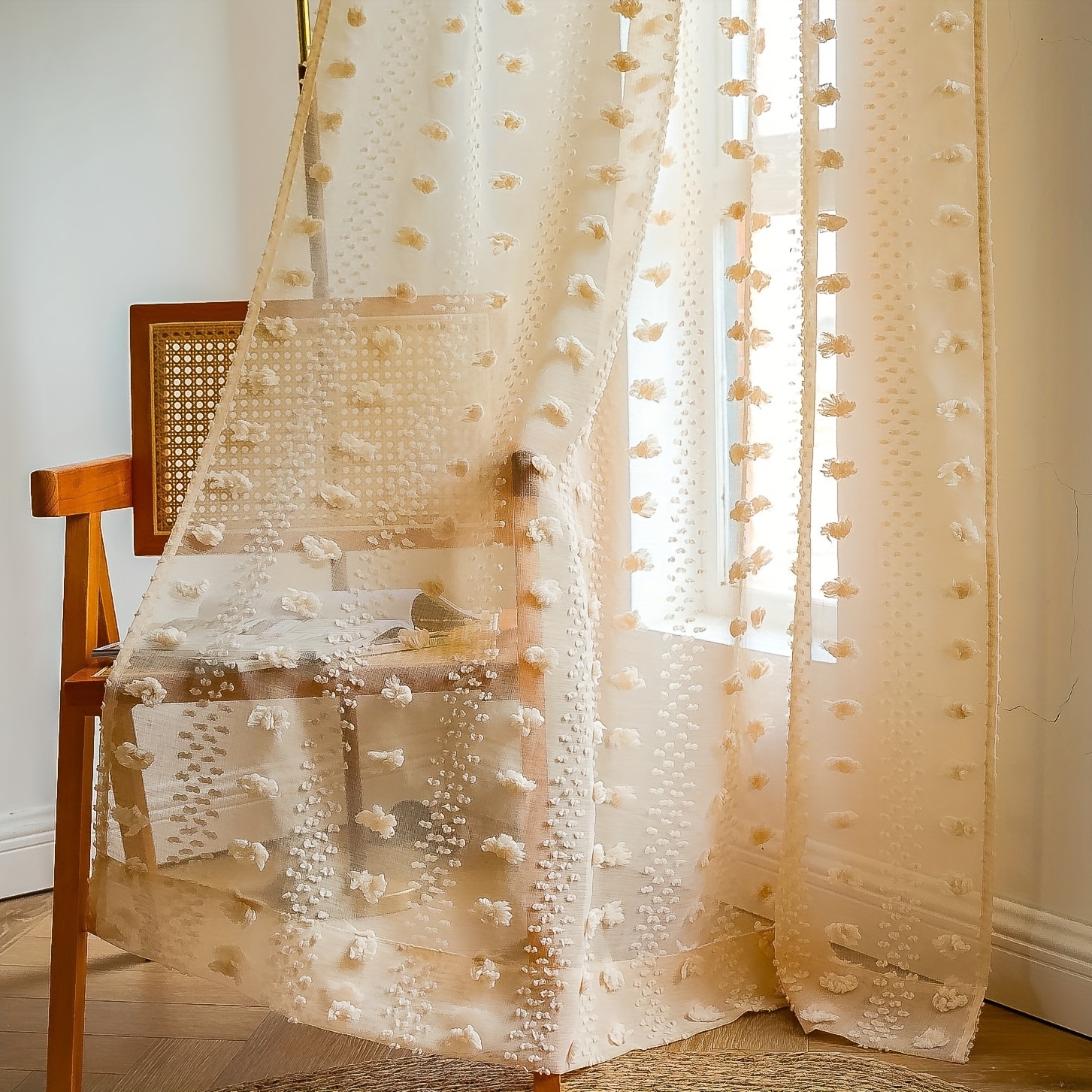  Cortina fina con bordado floral y moderna cortina de gasa  sólida con ojales, cortinas blancas de gasa de encaje, cortinas de gasa de  salón, suave transpirable transparente transparente transparente cortina de