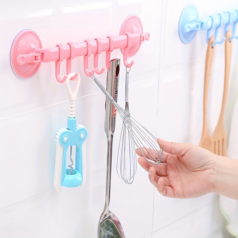 Adjustable Double Suction Cup Coat Hook Rack with 6 Hooks