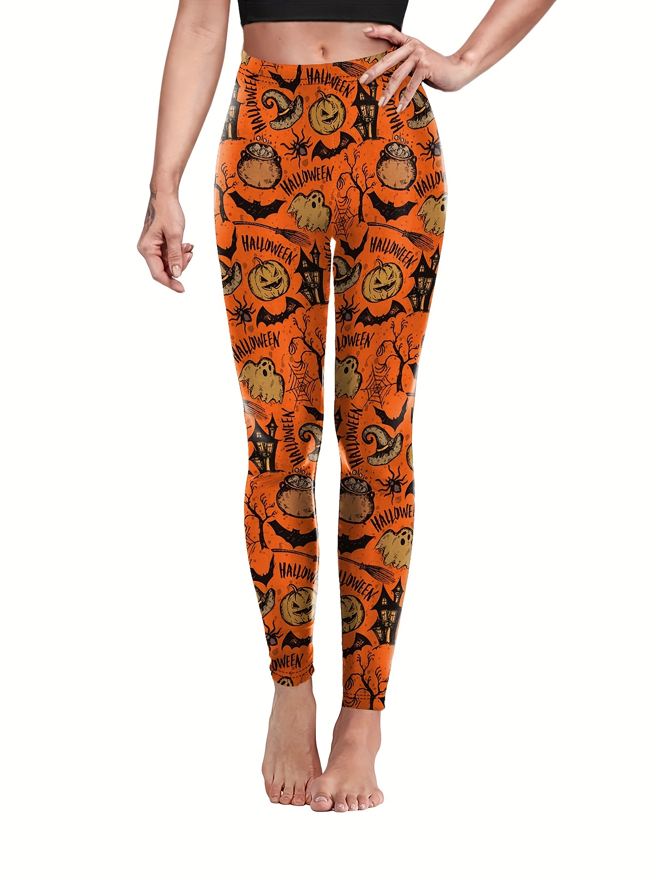 Plus Size Halloween Leggings Women's Plus Spider Web Print - Temu