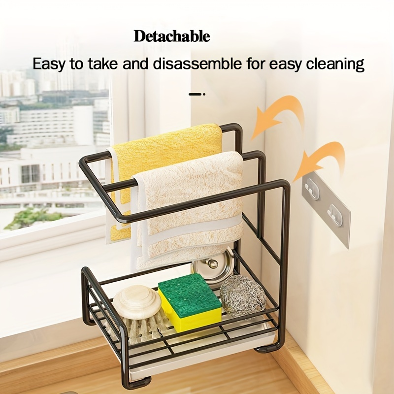 Sink Sponge Rack Drain Storage Shelf Stainless Steel Kitchen Wire Ball Rag  Organizer Holder Kitchen Storage Rack Bathroom Gadget