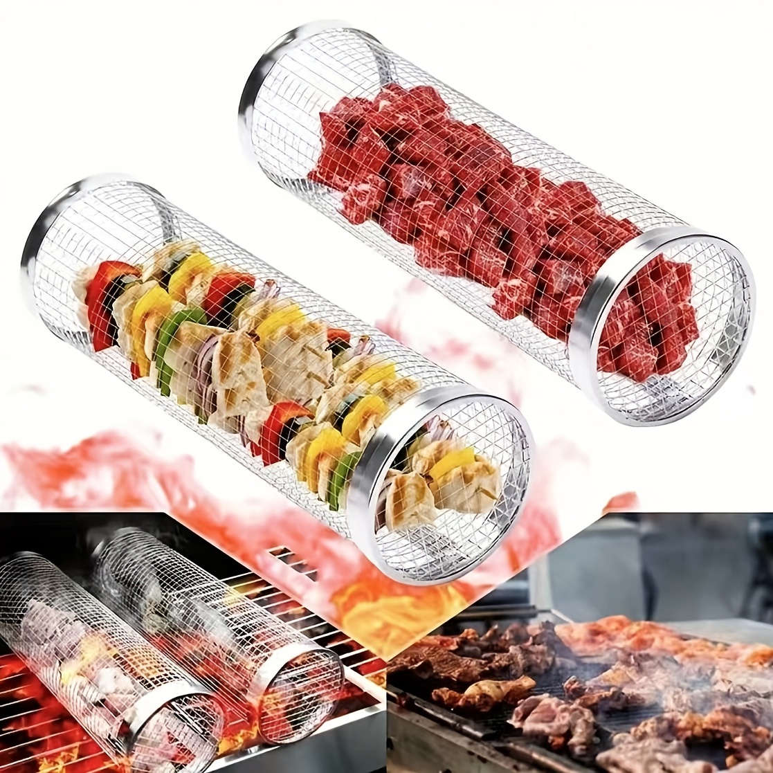 Stainless Steel Bbq Cage, Grill Cage, Perfect For Outdoor Grilling,  Camping, Grill Accessories Tool Gifts For Men Dad Boyfriend, Fathers Day,  Halloween Christmas Wedding Birthday Party Supplies Camping Bbq Accessories  Beech Vacation