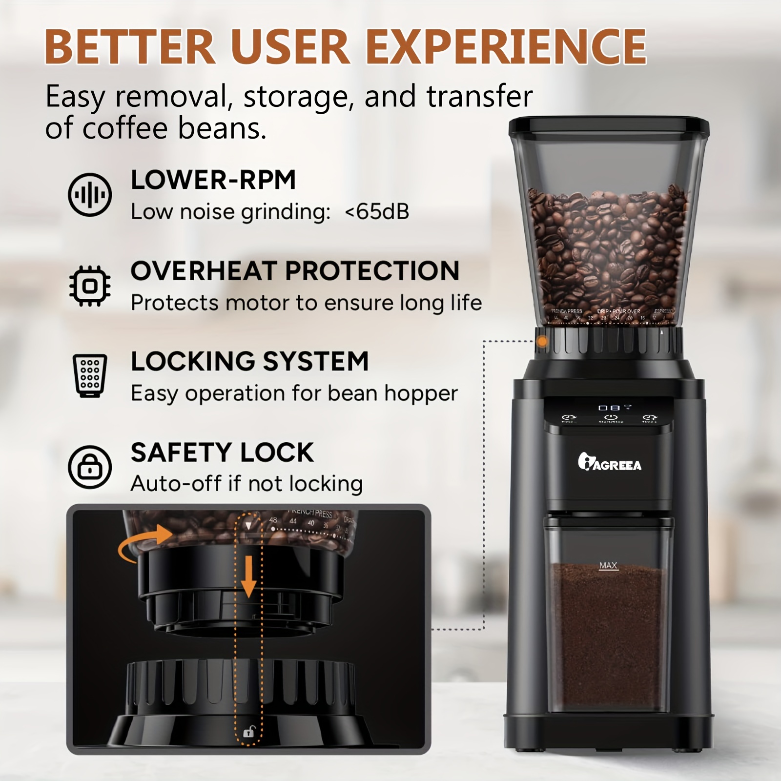Iagreea Coffee Grinder, With 48 Precise Grinding Settings