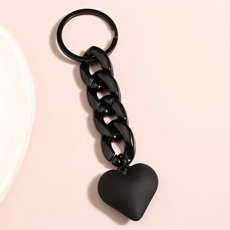 1pc Heart & Chain Charm Keychain Solid Key Ring Minimalist Bag Accessory Car Pendant Phone Ornament,Temu