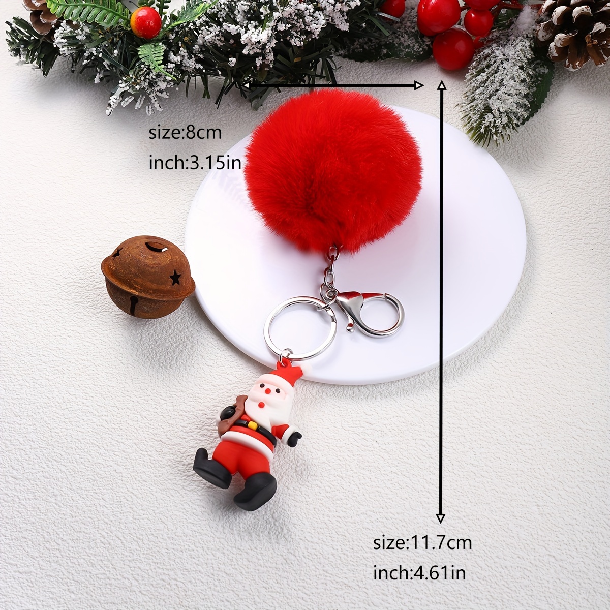 Holiday PU Leather Santa Christmas Keychain Wristlet Xmas Key Fob