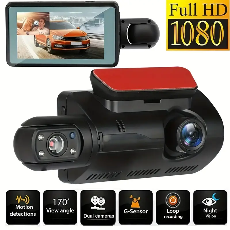 Dual Lens Dash Cam For Cars Black Box Hd 1080p Car Video - Temu