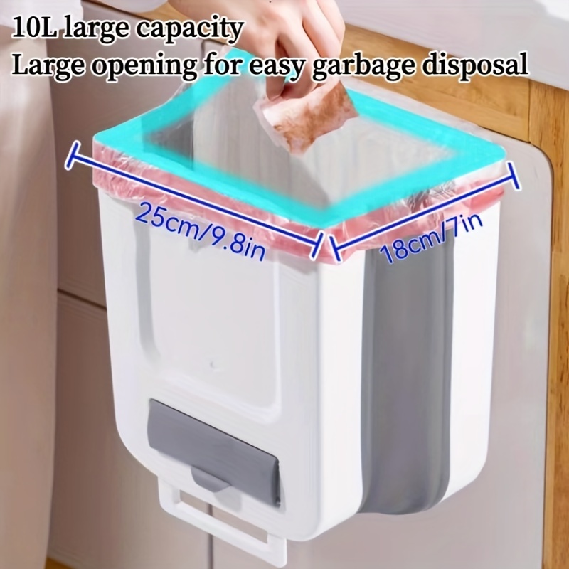 YCOCO Basurero colgante de cocina, cubo de basura plegable de 2.4 galones,  pequeño cubo de basura plegable de plástico para armario, automóvil