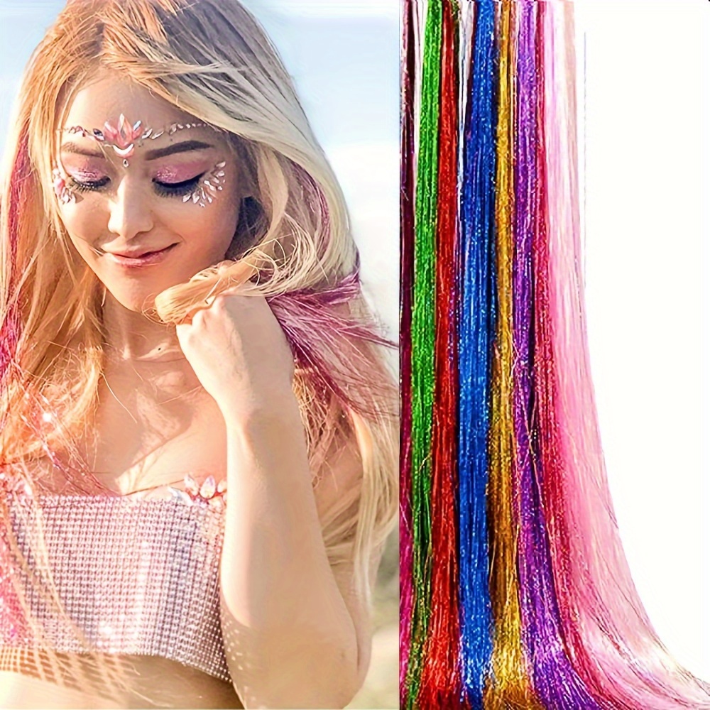 12 Color 48Inch Hair Tinsel Kit, 3200 Stands Halloween Christmas Glitter Sparkle Hair Extensions, Human Hair Extensions with Pliers Clips Hooks