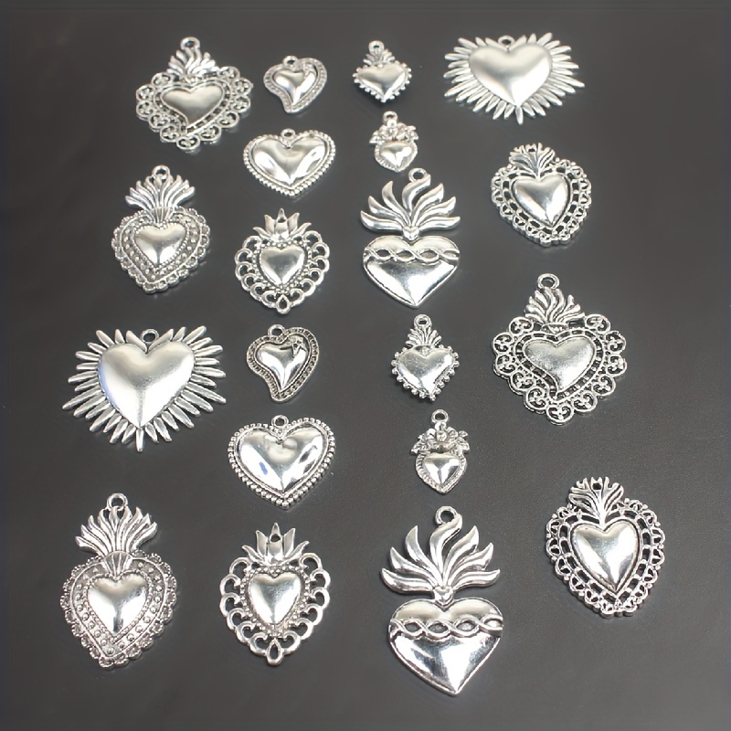 

20pcs Silver Plated Catholic Sacred Heart Alloy Pendant Set Diy Necklace Bracelet Jewelry Crafts Making