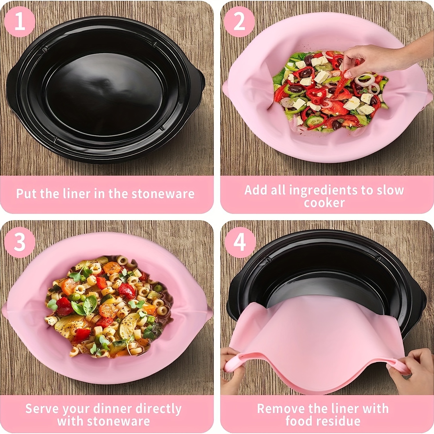 Silicone Slow Cooker Liners, Reusable Cooking Liner For 6-8 Quarts