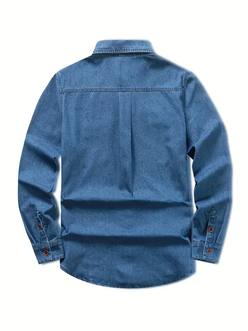 남성용 빈티지 스타일 데님 셔츠 - 캐주얼하고 내구성이 있으며 세탁 가능하며 클래식한 버튼업 라펠과 가슴 포켓이 있습니다