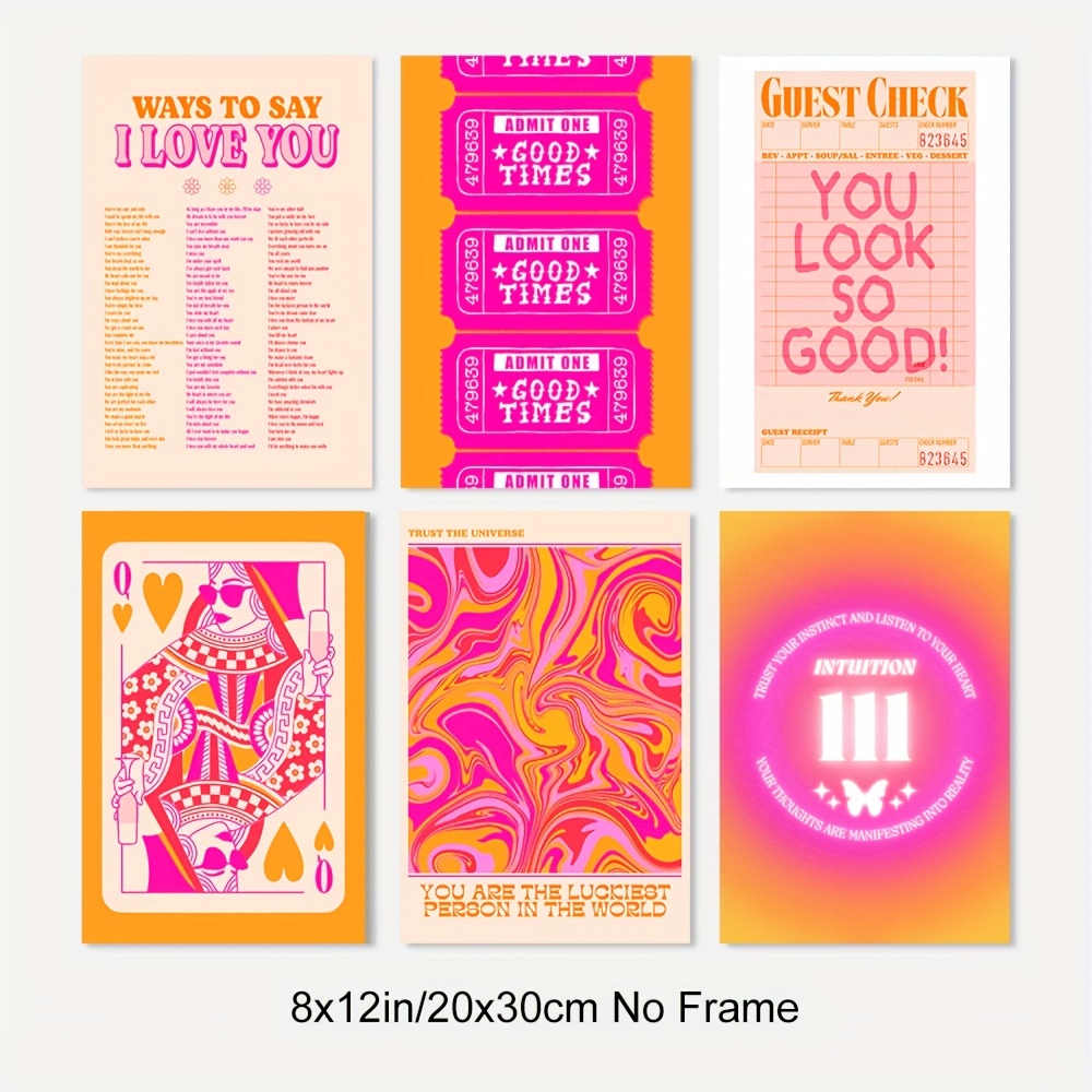 6pcs/set Canvas Poster, Modern Art, Stylish Pink Posters In The Room, Pink And Orange Wall Art, Ideal Gift For Bedroom, Decor Wall Art, Wall Decor, Fall Decor, Wall Decor, Room Decor, Room Decoration, No Frame