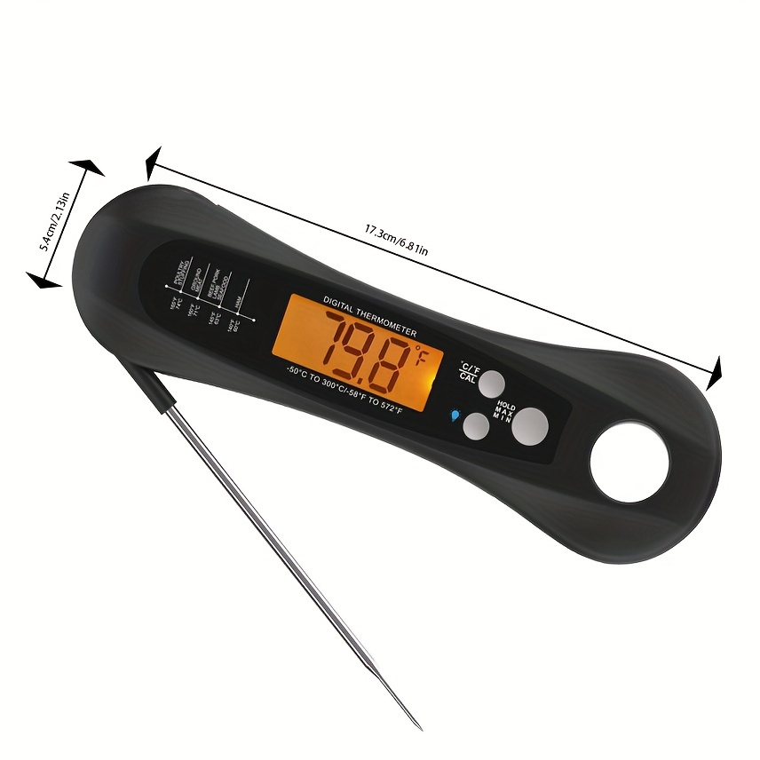 Instant Read Meat Thermometer for Cooking, Fast & Precise Digital Food Thermometer with Backlight, Magnet, Calibration, and Foldable Probe for Deep