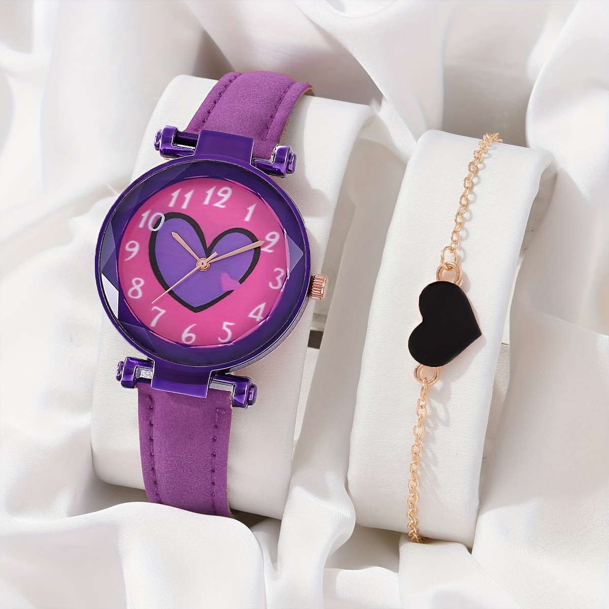 Montre quartz violette pour filles Love Heart et 1 bracelet papillon violet ensemble de montres pour amis choix id al pour les cadeaux