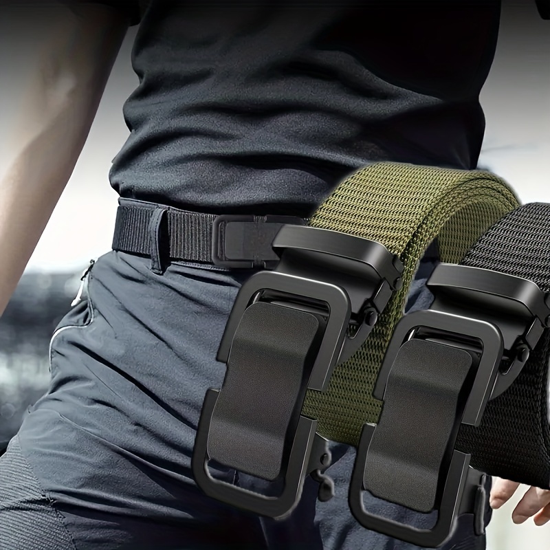 

2pcs Men's Belt Tactical Belt Automatic Buckle Outdoor Leisure Belt, Quick-drying Woven Waistband, Ideal Choice For Gifts