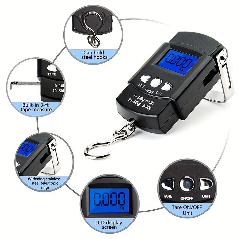 WeiHeng Portable Mini Digital Hand Held 75Kg 10g Fish Hook Hanging Scale  Electronic Weighting Luggage Scale