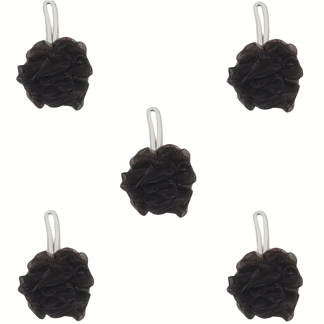 TEMU 1/2/5pcs Shower Puff Black Bathtub Sponge Shower Loofah Pouf Ball Mesh Loose Powder Puff, Loofah Shower Ball Body Washer Exfoliating Bath Sponge