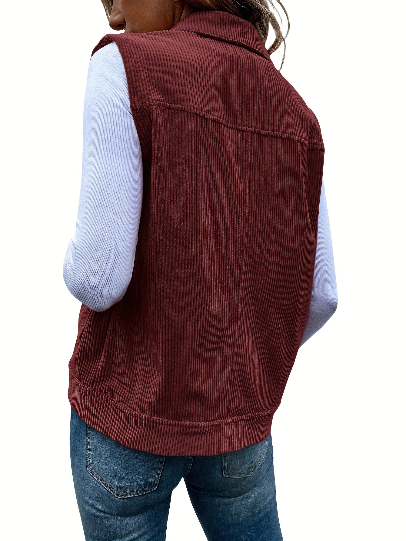 solid button front vest sleeveless vest jacket with pockets for spring fall womens clothing