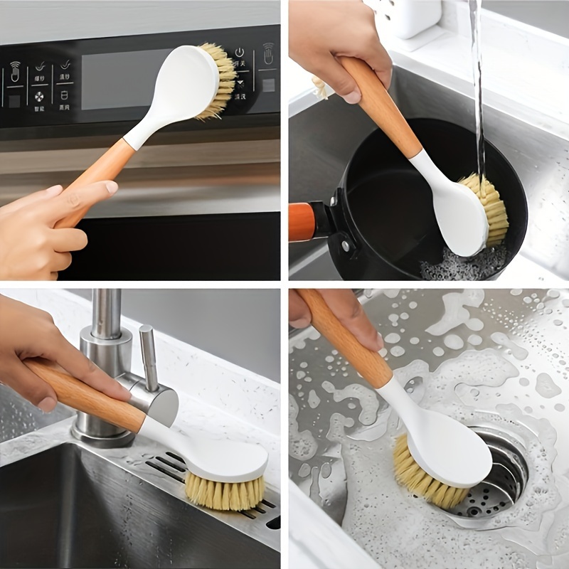 2 Pack Kitchen Dish Brush Bamboo Handle Dish Scrubber, Scrub Brush for  Pans, Pots, Kitchen Sink Cleaning, Dishwashing and Cleaning Brushes are  Perfect