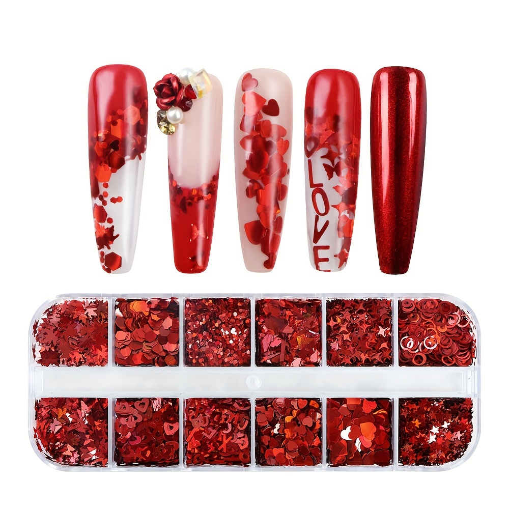 Nail Art Mixed Glitter (Red Red Wine) 10g Bag Chunky Holographic