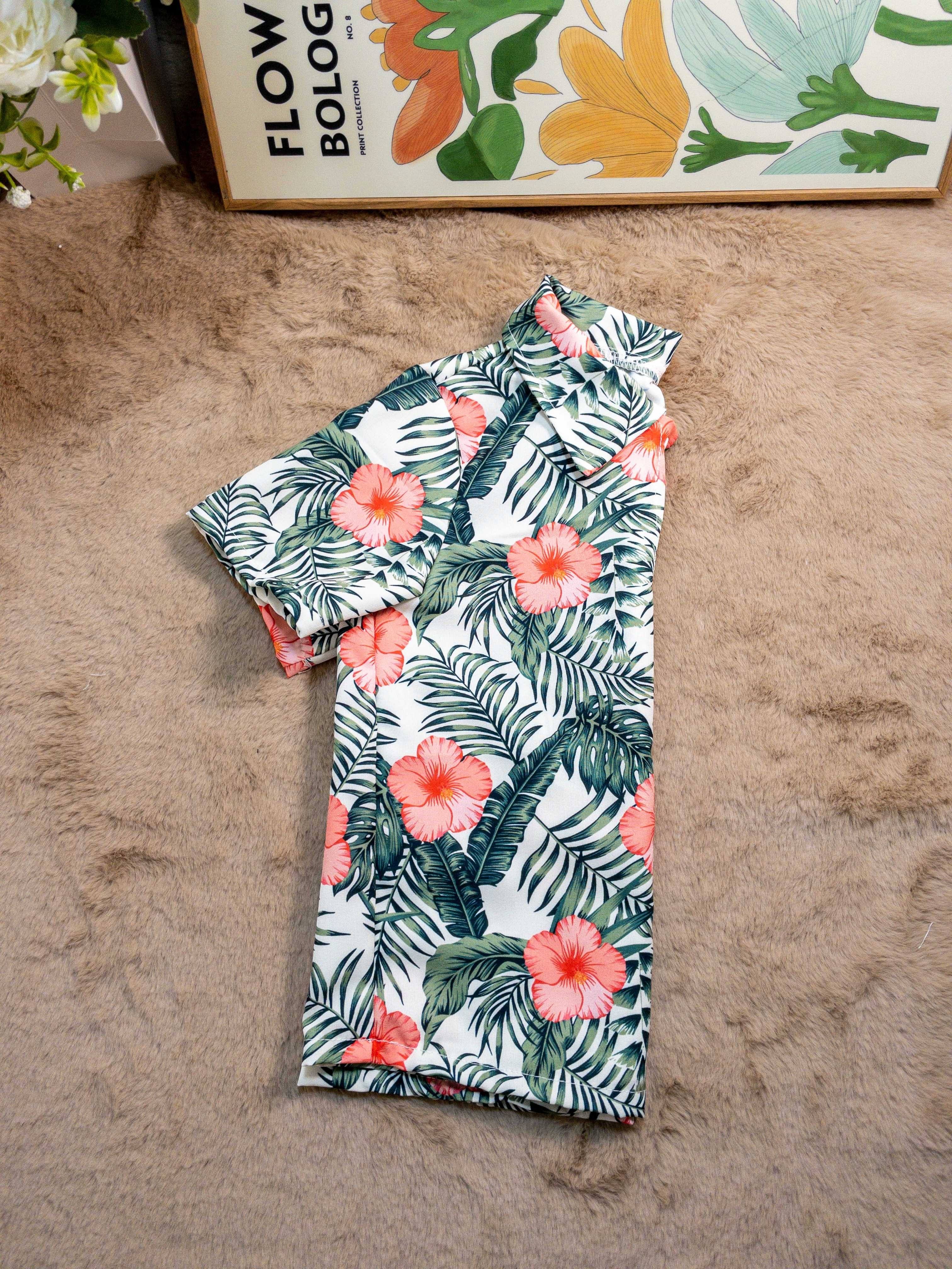 Ni os Flamingo Hojas Y Flores Imprimir Traje Casual Manga Corta Camisa Pantalones Cortos Estilo Hawaiano Para Vacaciones Playa Ni os Ropa De Verano Co