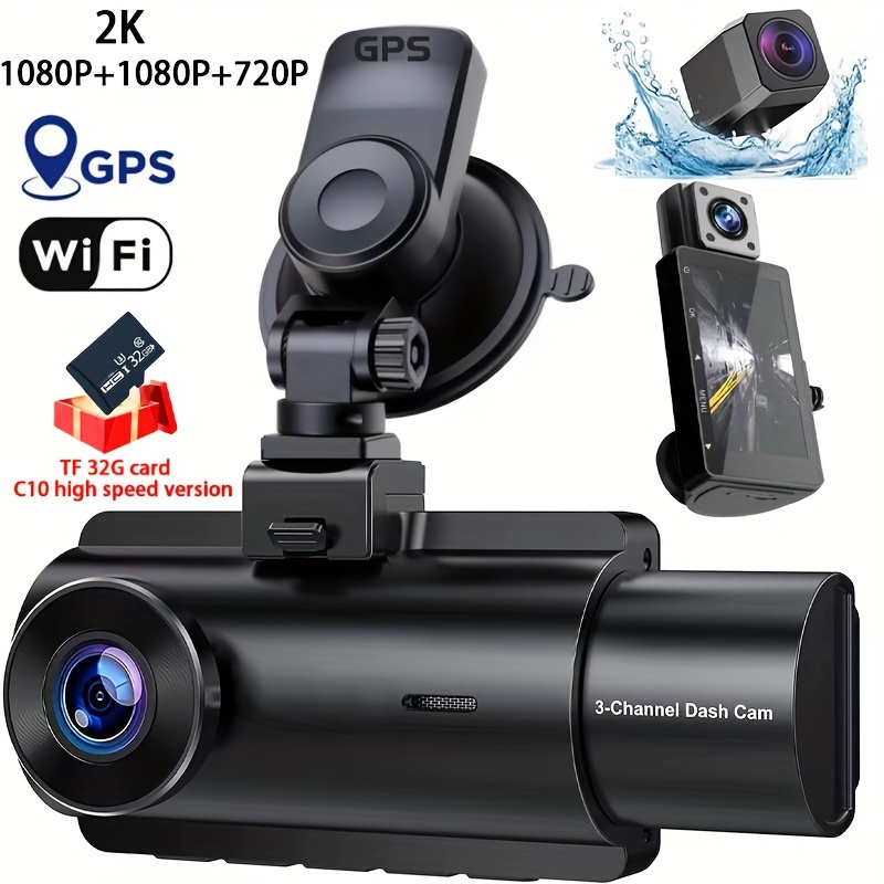 3 Caméras Pour Enregistreur Vidéo De Voiture 1440P Vision Nocturne Double  Dashcam GPS WIFI Avant À L'intérieur Et Arrière Dvr Avec Carte Mémoire TF  Haute Vitesse De 32G - Temu Canada