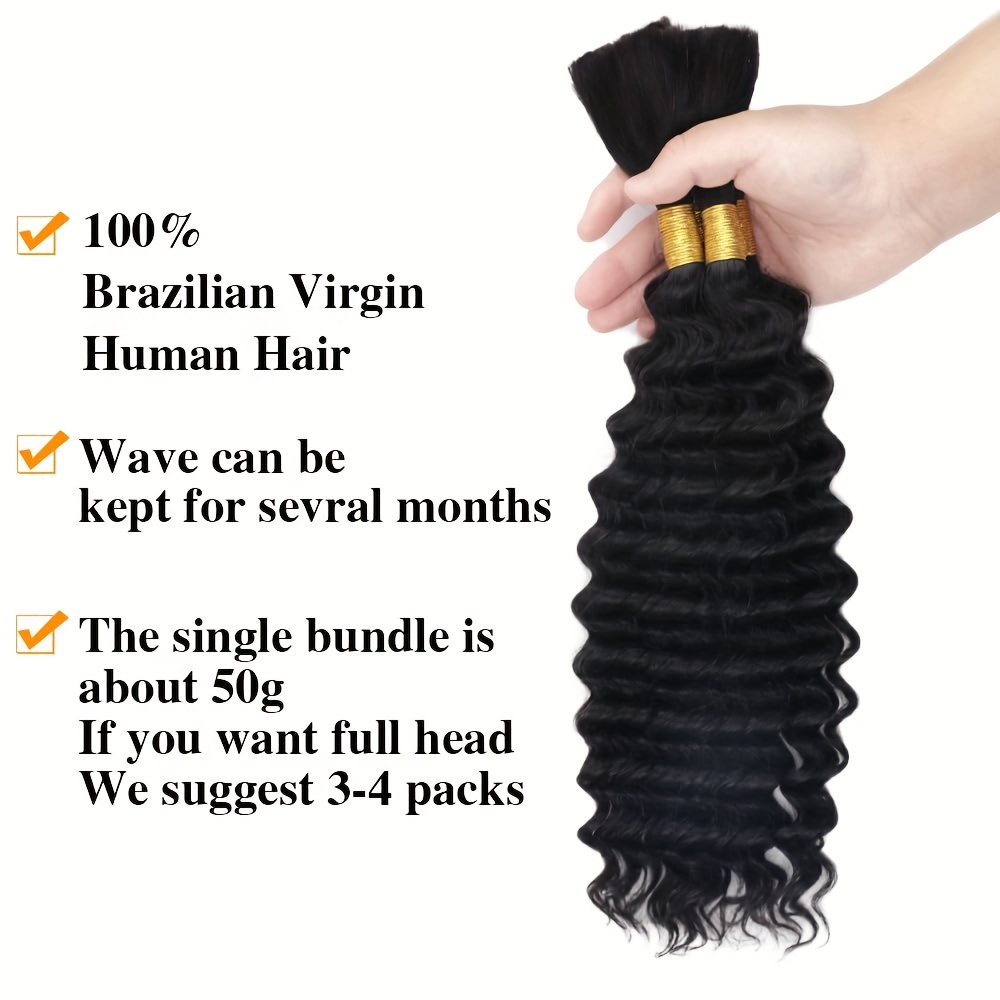  Goulus Deep Wave Bulk Human Hair For Braiding 100% Unprocessed  Brazilian Virgin Human Hair Extensions Two Bundles Micro Braiding Human Hair  100g No Weft(20inch, Natural Black) : Beauty & Personal