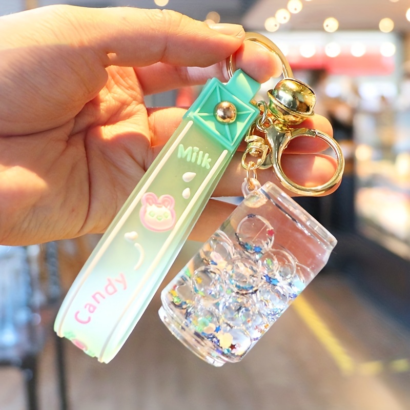 Acrylic Moving Liquid Keyrings  Acrylic Keychain Creative Milk