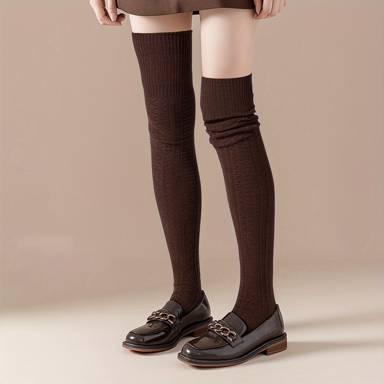Extra Long Thigh High Slouch Socks Solid Stripe Cable Knit Leg