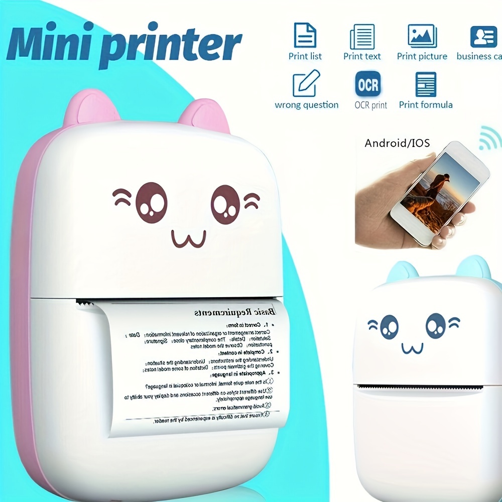 Mini impresora portátil para smartphone, impresora térmica sin tinta con 7  rollos de papel de impresión, impresora de bolsillo inalámbrica inteligente