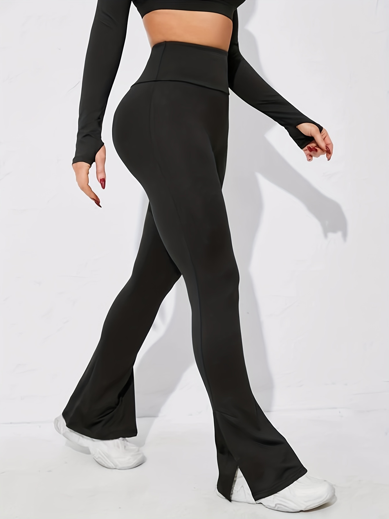 Solid Criss Cross Flare Leggings High Waist Fitted Open - Temu