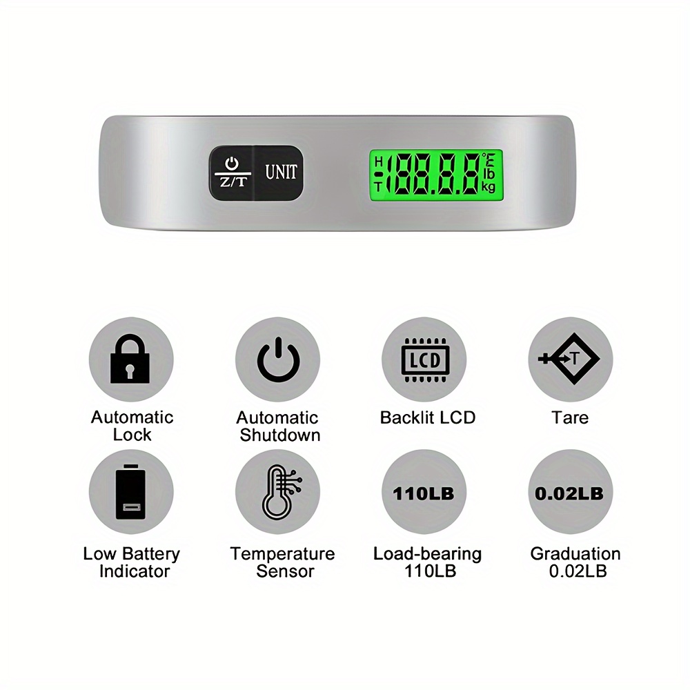 Portable Handheld Electronic Luggage Scale Digital LCD Backlight 110lb/50kg High Pressur Hanging Electronic Luggage Suitcase Travel Weighs Baggage Bag Weight Balance Tool