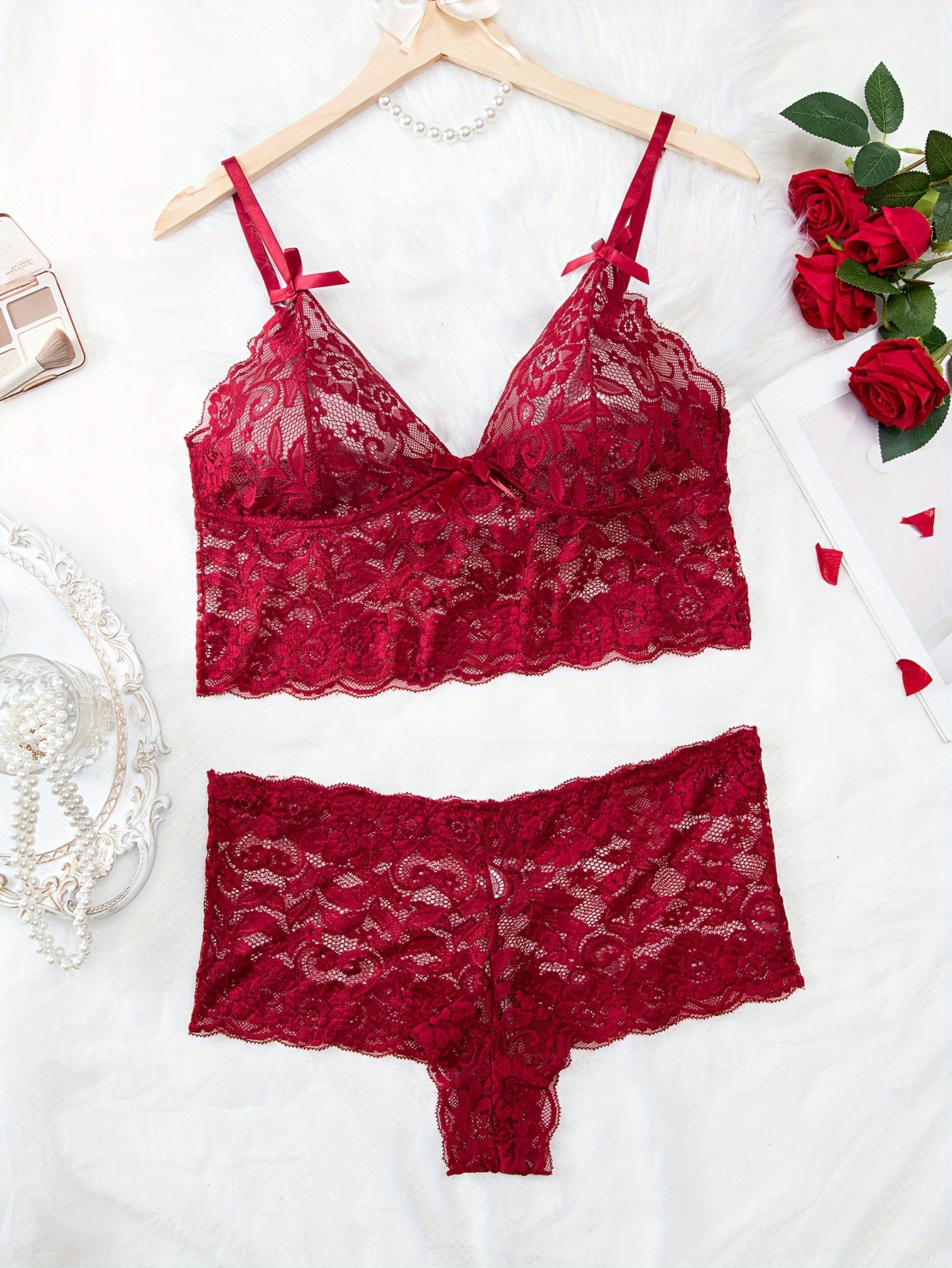 sexy valentine's lingerie Sarita-Inc - Burgundy Plus Size Lace Lingerie Set main image 0