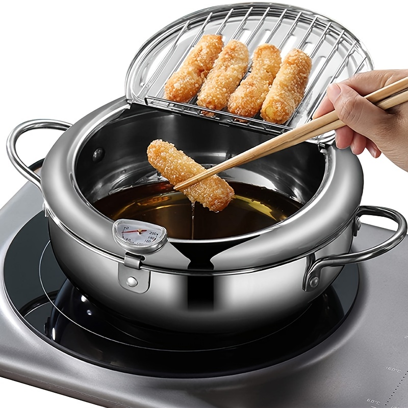 1pc Stainless Steel Pan, Simple Frying Pan With Thermometer For Kitchen