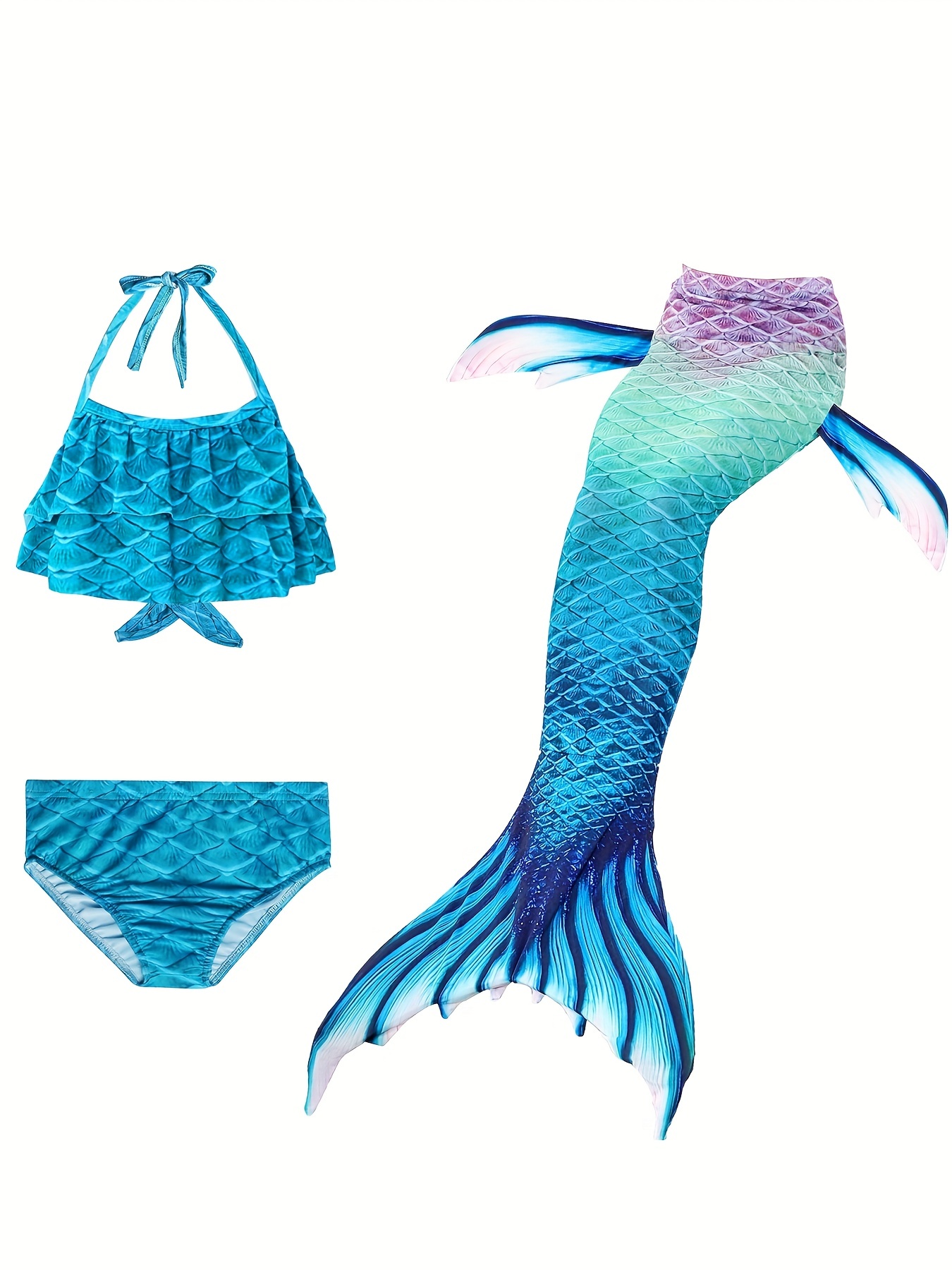 Mermaid Tail Three piece Bikini Swimming Suit Set Quick - Temu Canada
