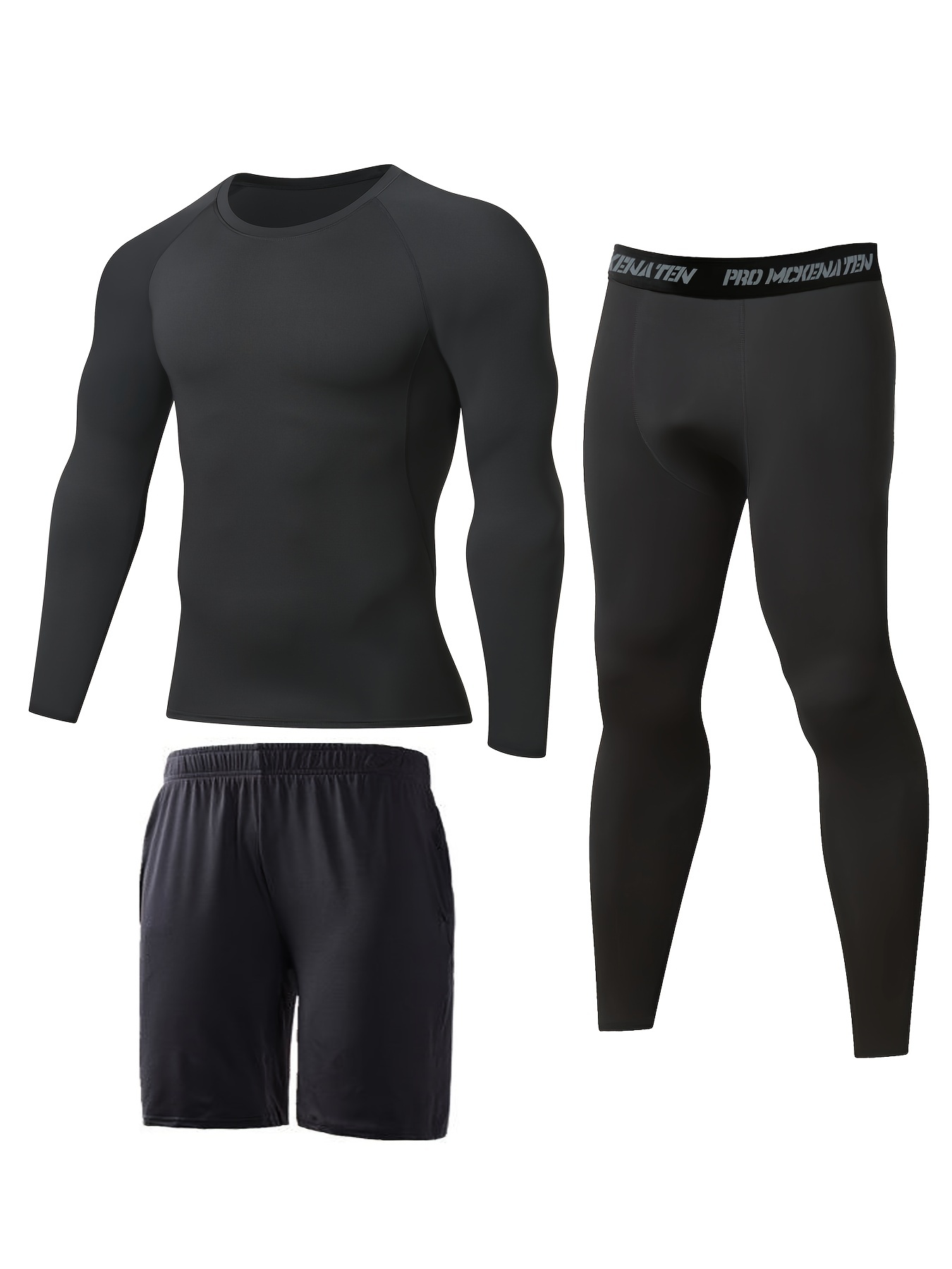 CompressionZ Men's Compression Shorts & Long Sleeve Shirt Bundle (Black,  2XL)