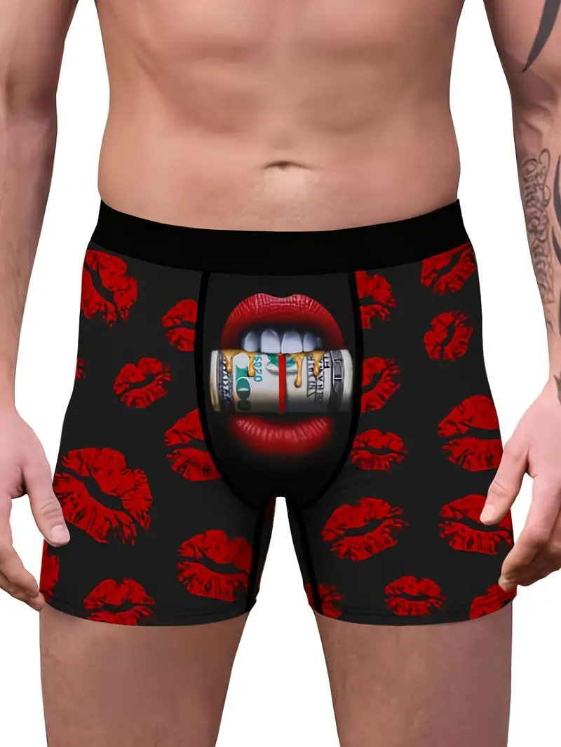 Breathable Men's Boxer Briefs Fun Lips Print Comfortable - Temu