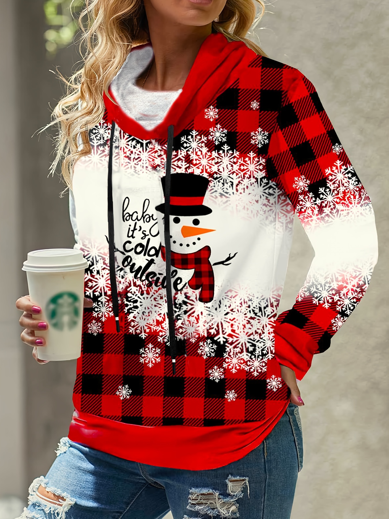 Plus Size Christmas Casual Sweatshirt Women's Plus Snowman - Temu